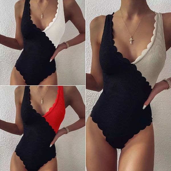 Vente chaude Bikini Femmes Maillot De Bain Tendance Couleur Bloc Élastique Dentelle Coupe Basse Une Pièce Maillot De Bain Été Beachwear Équipement De Sports Nautiques Vacances Ensemble De Vêtements Sexy