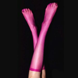 Femmes sexy huile de cuisse brillant les bas ultra-minces en soie glissade genoue haute couleurs de bonbons longs kawaii chaussettes lingerie