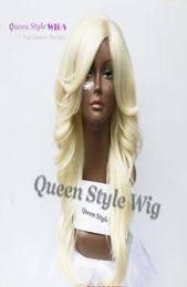 Femmes sexy perruques pastel blonde longue éversion ondulée coiffure bouclée perruque de frange oblique perruque synthétique de couleur blonde pâle perruque 3913181