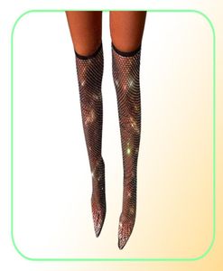 Sexy Women039s Boots Over the Knee Boots Both Botas High Botas pointu Point High Heels Chaussures Femme Crystal Fishnet Mesh Club de nuit Sh5362210