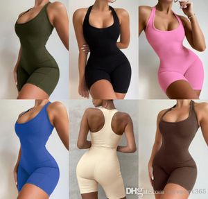 Sexy Womens 022 Jumpsuits Rib Torning Rompers High Wist Sports Sports Yoga One Piece Pants Bodysuits6861956