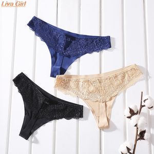 String Sexy en dentelle florale pour femmes, transparent, taille basse, Lingerie douce, slip en soie glacée, culotte sans couture, new239j