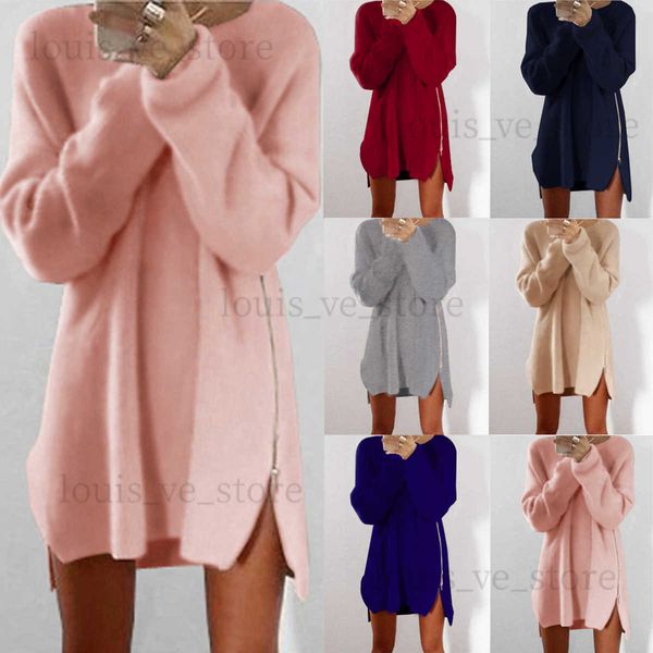 Sexy Femmes Dames Hiver À Manches Longues Zipper Jumper Tops Mode Filles Tricoté Surdimensionné Baggy Pull Casual Lâche Tunique Pulls Mini Robe T230808