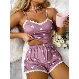 Sexy dames pyjama 2pcs set shorts pak print ondergoed ondergoed pijama lingerie camisoles tanks nachtelijke dames loungewear homewear 240423