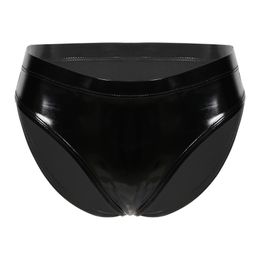 Sexy femmes en cuir verni culottes ceinture élastique Lingerie sous-vêtements Look mouillé Rave tenue Clubwear 240311