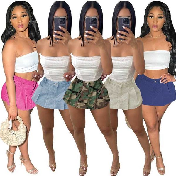 Sexy femmes jupe plissée mode vêtements de sport Camouflage imprimé jean Stretch pantalons courts jupes pour 2023 été