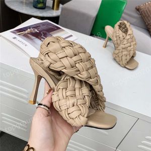 Sexy Dames Dia's Meisjes Slippers Dunne Hoge Hakken Mode Dames Gladiator Sandalen Leer Weave Open Teen Slip op Rome Slider Dames Jurk Schoenen