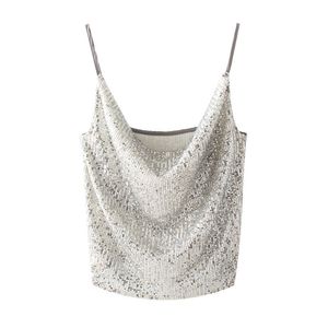 Sexy Womens Tank Top Sequin Glitter Strappy Tank Tops Dames Sparkle Camis V-hals Swing Vest Party Clubwear 210430