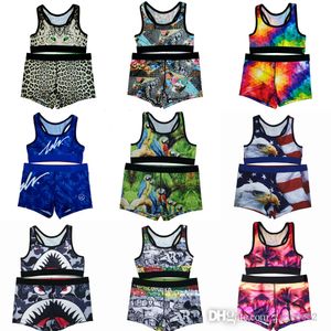 Sexy Womens Yoga Outfits Survêtements Mode Cartoon Imprimé Gilet Et Shorts Sports Fitness Set Designer 2 Pièce Maillots De Bain