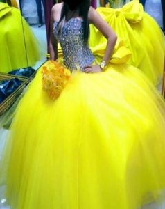 Robe de bal jaune sexy robes quinceanera de luxe cristal chérie corset gonfy tulle gros arc 2019 plus taille sweet 16 débutantes 1285482