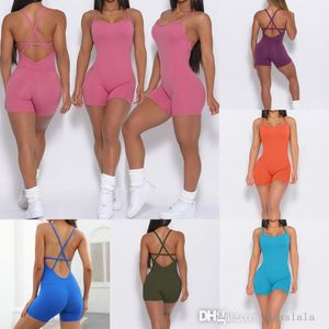 Sexy Yoga Pantalons Tenues Femmes Haute Élastique Combinaisons Sport Barboteuses Fitness Pantalon Dos Nu Cross Body