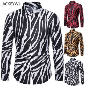 Sexy imprimé zèbre Chemise hommes 2019 mode discothèque fête bal hommes Chemise mince à manches longues chemises hawaïennes Homme Chemise Homme