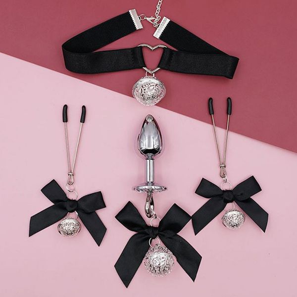 sexyy Réglable Arc Papillon Petite Cloche Mamelon Pince Anal Plug sexy Chaîne Adulte Produit Pour Les Couples