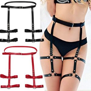 Sexyy Harajuku Handmade Punk Rock Goth Bow Garter Belt Ring Leer Leer Suspenders Banden O-Ring Leg Harness ondergoed