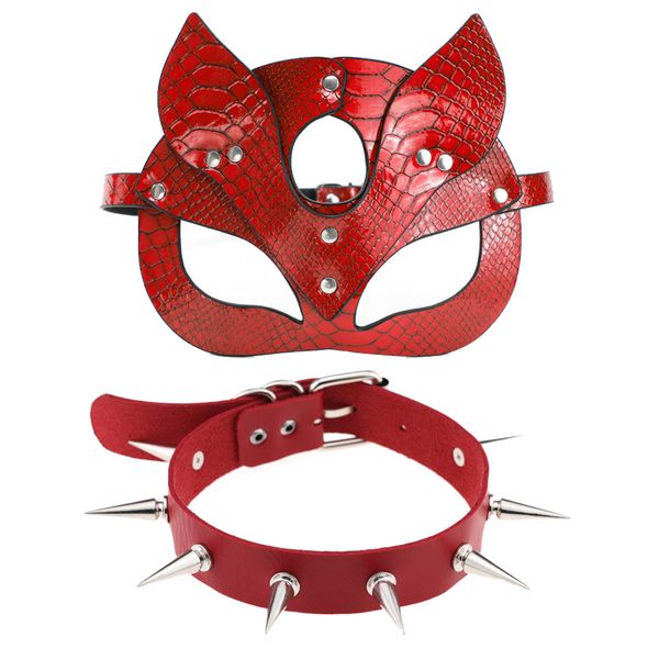 Sexyy máscara de cuero rojo BDSM fetiche caliente mascarada orejas de gato mujer cara disfraz carnaval Cosplay fiesta cumpleaños adulto juego