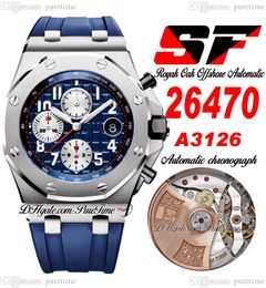 SF 2647 A3126 Montre Homme Chronographe Automatique Boîtier Acier 42mm Cadran Texturé Bleu Bracelet Caoutchouc Subidial Argent Montres Super Edition Puretime F6