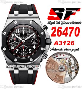 SF 2647 VAMPIRE A3126 Automatische chronograaf Mens Watch 42 mm stalen kast keramische bezel zwarte textureerde wijzerplaat rode rubberen riem horloges super editie puretime e5