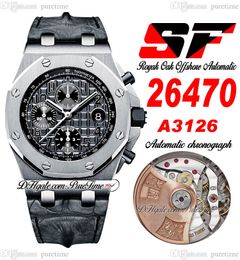 SF 42 mm 2647 A3126 Automatische chronograaf Mens Watch Steel Case Slate Gray Gray Getextureerde wijzerplaat Zwarte lederen band Horloges Super Edition Puretime D4