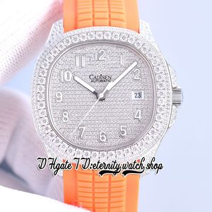 SF sf5167 Iced Out Reloj para hombre Cal.324 a324 Automático 40 mm Esfera de diamantes Caja con incrustaciones de diamantes de acero inoxidable Correa de caucho naranja Super Versión Relojes de eternidad 5069