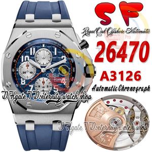 SF jjf26470 A3126 Chronographe Automatique Montre Homme 42mm Boîtier en Acier Inoxydable Cadran Bleu Texturé Bracelet en Caoutchouc Subidial Argent 2022 Super Edition montres éternité