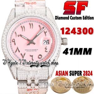 SF Dernier ew124300 A2824 Montre automatique pour homme tw126334 jh114300 Boîtier incrusté de diamants Cadran arabe rose Acier 904L Glacé Diamants Bracelet éternité Bijoux Montres