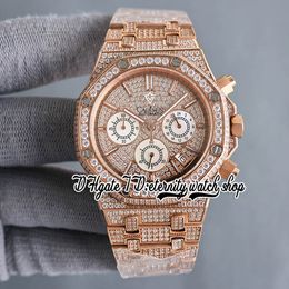 SF SF26333 Japan Miyota Quartz Chronograph Movement Mens Watch Rose Gold Volledig Iced Out Out Povered Diamond Dial Stick Markers Diamonds Bracelet Eternity Jewelry Watches