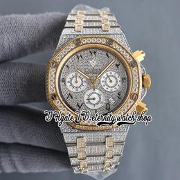 SF SF26333 Japan Miyota Quartz Chronograph Movement Mens Watch Yellow Gold Bezel Iced Out Diamond Dial Arabische markers Two Tone Diamonds Bracelet Eternity Watches