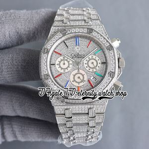 SF SF26333 Japan Miyota Quartz Chronograph Movement Mens Watch Full Iced Out Out Povered Diamond Dial Rainbow Stick Markers Diamonds Bracelet Eternity Jewelry Watches