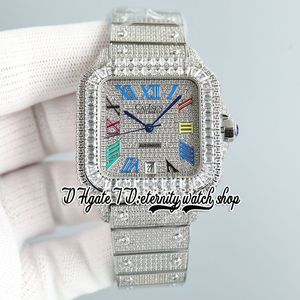 SF tw0009 pavé de diamants M8215 montre automatique pour homme glacé gros diamants lunette arc-en-ciel marqueurs romains bracelet en acier diamant Super édition éternité bijoux montres