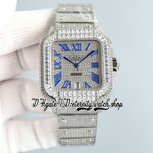 SF TW0013 Valed Diamonds M8215 Automatische heren Watch Iced Big Diamonds Bezel Blue Romeinse Markers Diamond stalen Bracelet Super Edition Eternity Jewelry Watches