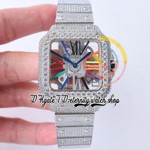 SF TWF0009 Swiss Ronda 4S20 Quartz Herenhorloge Volledig Iced Out Big Diamonds Bezel Rainbow Roman Markers Skeleton Dial Steel Diamond Bracelet Super Eternity Watches