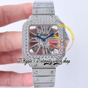 SF TWF0018 Swiss Ronda 4S20 Quartz Montre Homme Entièrement Glacé Gros Diamants Lunette Marqueurs Romains Cadran Diamant Squelette Bracelet En Acier Super Edition Montres D'éternité