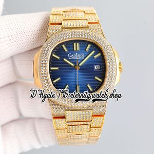 SF TWF5711 324SC A324 Automatische heren Watch Iced Out Out Povered Diamonds Case Blue Dial Stickers Steel Gouden Gold Bracelet Super Edition Eternity Jewelry Watches
