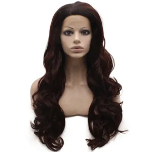 SF5 Front Lace Wig Ombre Root Dark Root Auburn Wig, Ombre Synthétique Wig Wig Wig Elégal Natural Hirline