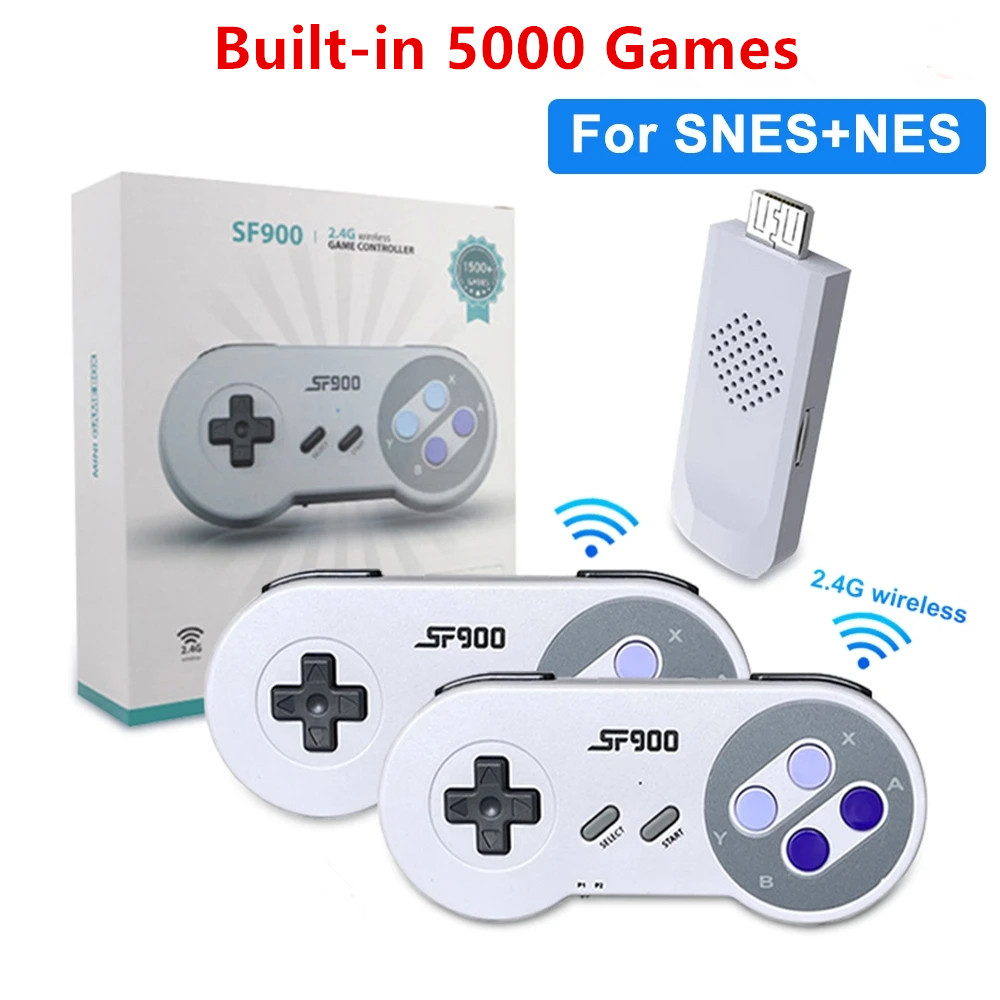 SF900 Retro Video Console 4K HDTV Game Stick 16 Bit 2.4G Dual Wireless Controller Built-in 5000 Handheld Games Player Gamepad For SNES & NES