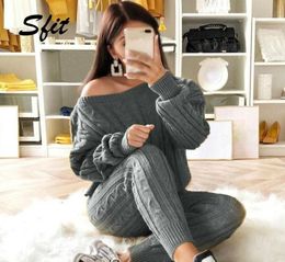 Sfit Women Casual Knit 2 -delige outfit lange mouw trui trui pullover crop top en shorts broek jumpsuit rokken dress set 20197216483