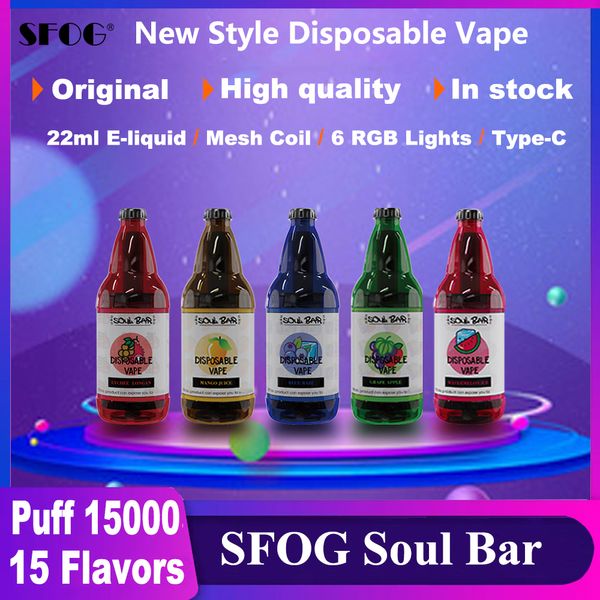SFOG ORIGINAL PUFF 15000 Disposable Vape Soul Bar 15000 Puff E Cigarettes Vaper Puff 15k Vapes 22 ml