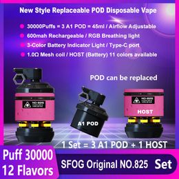 SFOG Original Puff 30000 Remplaçable VAPES DIREPLABLE PUFS 10000 POD VAPE DISPOSITIQUE NO-825 30000 VACTEUR PUFF 45 ML E-LIQUID 600mAH Batter