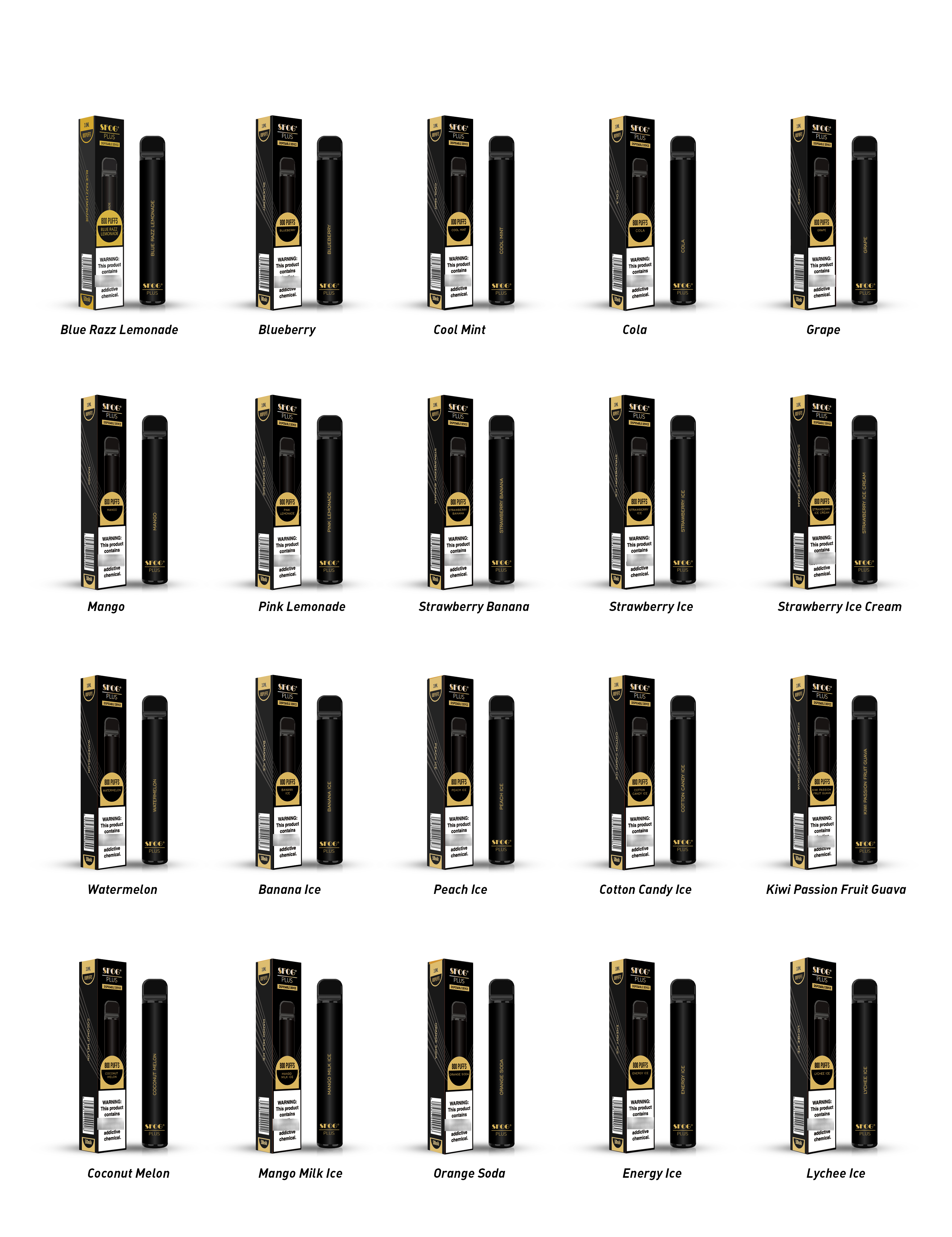 SFOG PLUS disposable e cigarette puff 800 device 3ml Prefilled pod vapor pen 20 flavors 500mah Battey vapes
