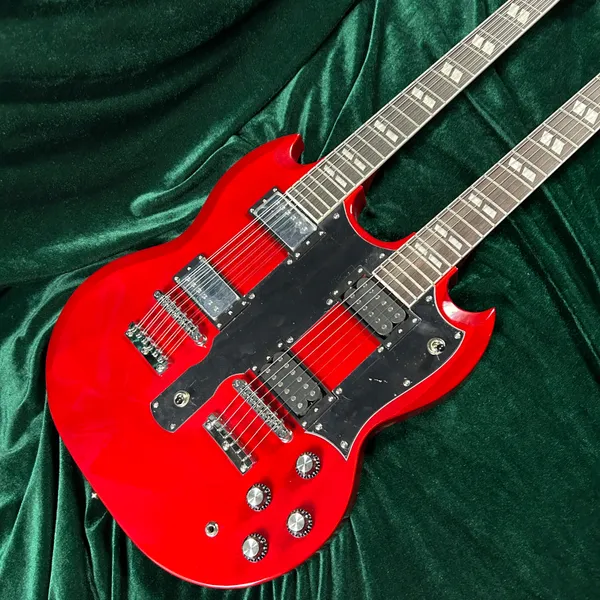 Guitarra eléctrica SG-Double-Head, 12 cuerdas, 6 cuerdas, diapasón de palisandro, cuerpo de caoba, color rojo, envío gratis