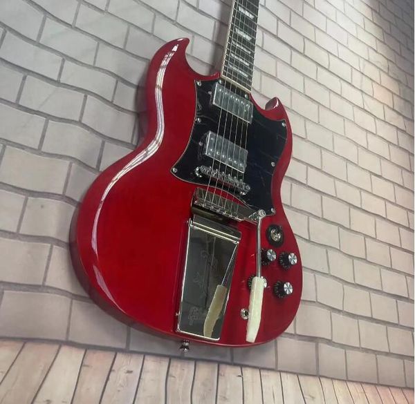 Guitare électrique SG Guitare intégrée électrique intégrée, corps rouge, haut brillant, rounin en bois rose, piste en bois d'érable