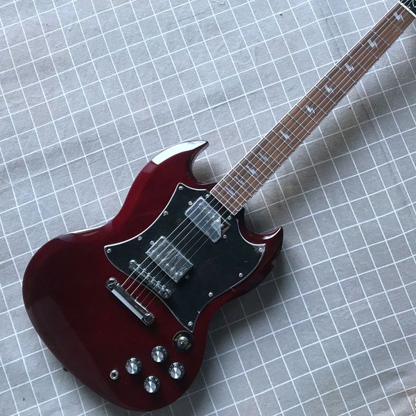 Guitare électrique SG, touche en palissandre, quincaillerie chromée, bordeaux, 2 micros, corps en acajou massif, livraison gratuite