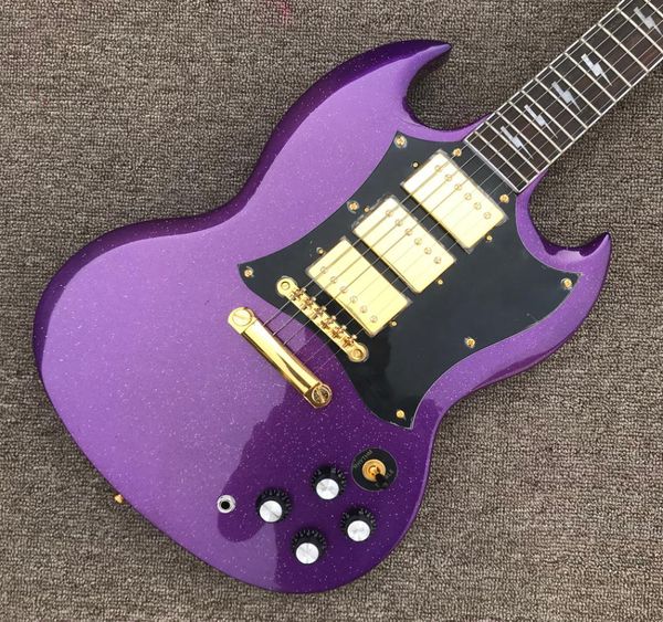 SG électrique guitare en rose en palissandre en or matériel doré métallique violet 3 micro-ups solide acajou du corps guitare1060220