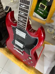 Guitarra eléctrica SG, rojo vino, incrustaciones de rayos, accesorios plateados, en stock, envío gratis