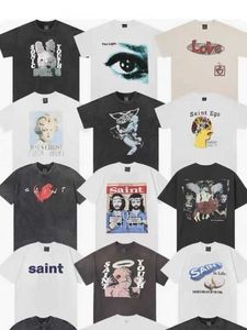 Sg1v Nouveau Style T-shirts pour Hommes et Femmes Créateur de Mode Saint Michael Life Petite Lettre Imprimé Lavable Vieux Manches Courtes Américain