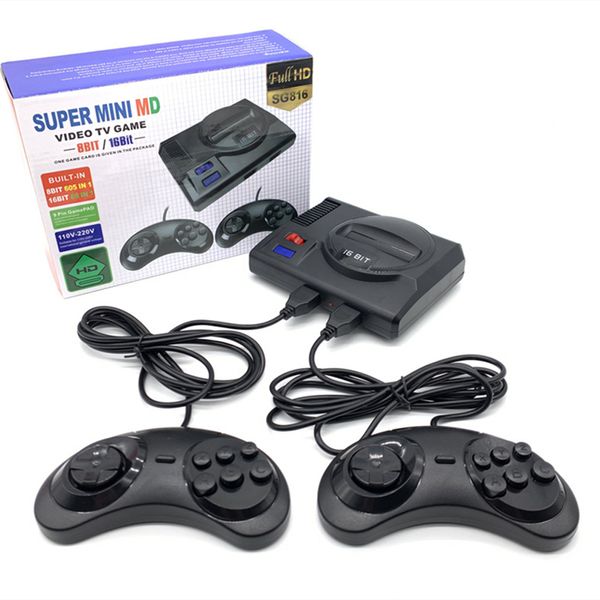 SG816 Super Retro Mini Video Video Game Player Player Console pour Sega Mega Drive MD 16bit 8 bits 605 différents jeux intégrés 2 GamePads
