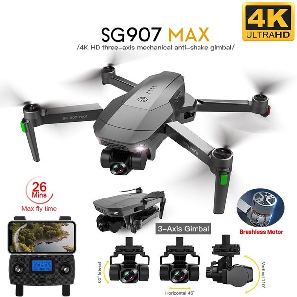 SG907 MAX / SG907SE Drone 4k Profesional Dron Uav Intelligent avec Caméra Cardan 3 Axes Brushless 5G Wif GPS Flux Optique RC Quadcopter vs SG906