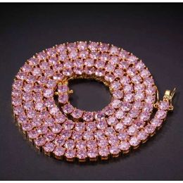 Sgarit personnalisé en gros Vvs Rose violet Moissanite chaîne de Tennis collier en or Rose 16 pouces