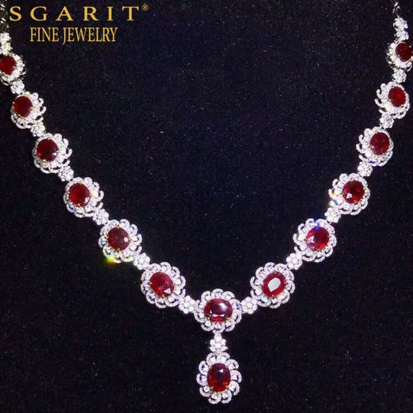 SGARIT-collar de piedra de rubí Natural sin calentar para mujer, joyería Formal de lujo para fiesta, oro de 11,27 quilates, color rojo sangre de paloma