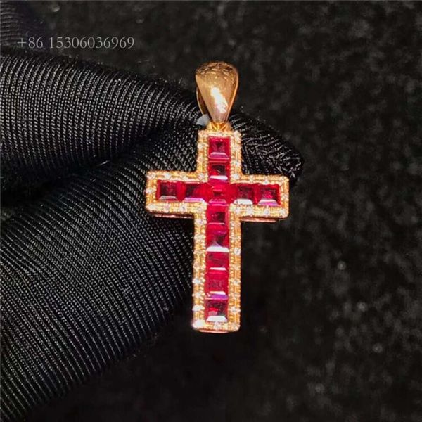 SGARIT Popular cristianismo religión Cruz joyería 0.92Ct rubí rojo Natural colgante de piedras preciosas para collar de oro